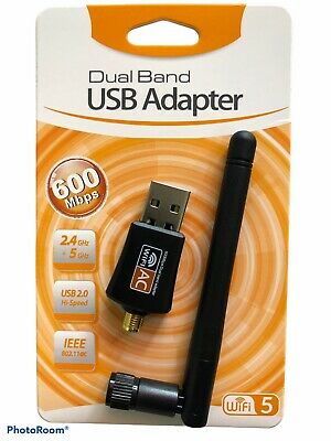 600Mbps Wireless USB WiFi Adapter Dongle Dual Band 2.4G/5GHz W/Antenna 802.11AC